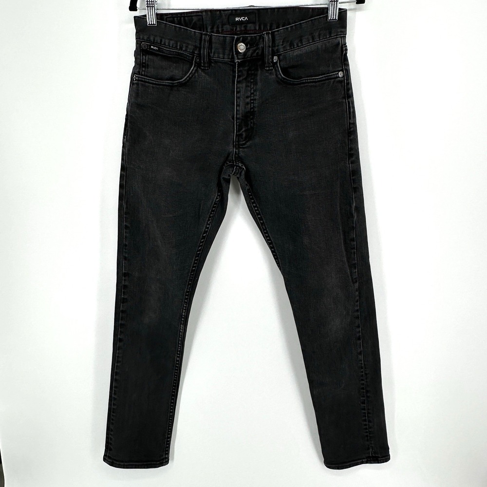 RVCA Daggers Fit Jeans Mens 30X29 Black Dark Wash Slim Tapered Stretch Denim